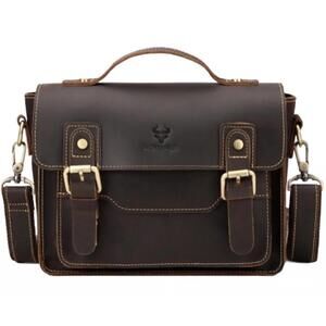 NEW HUMERPAUL men's leather crossbody messenger bag in brown